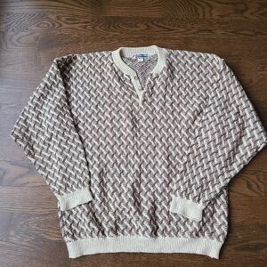 VTG Boston Clipper Men's Brown and Cream Sweater Sz.M